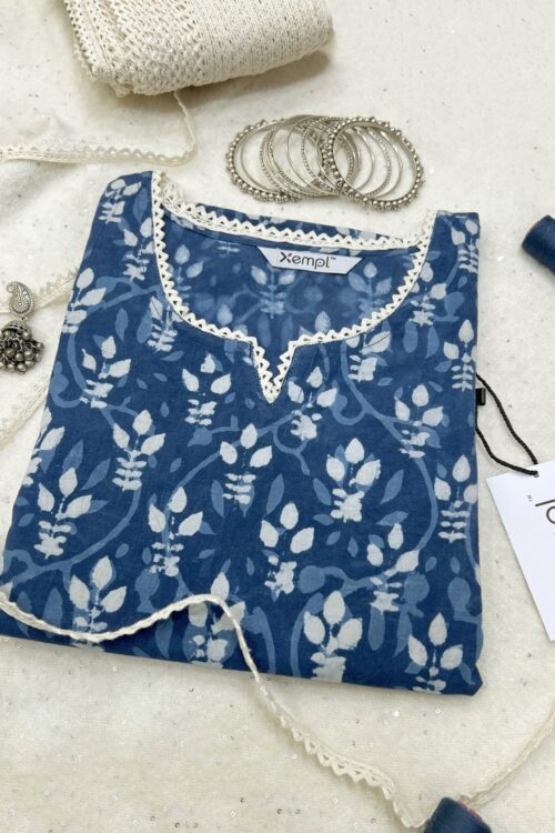 Hand Block Print Short Kurti – Blue