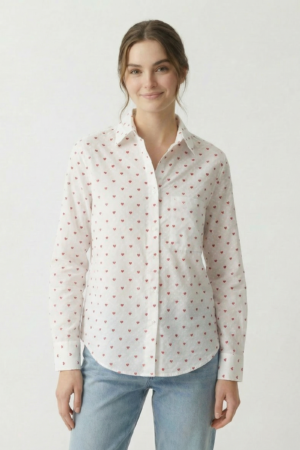 White Dobby Little Heart Print Shirt