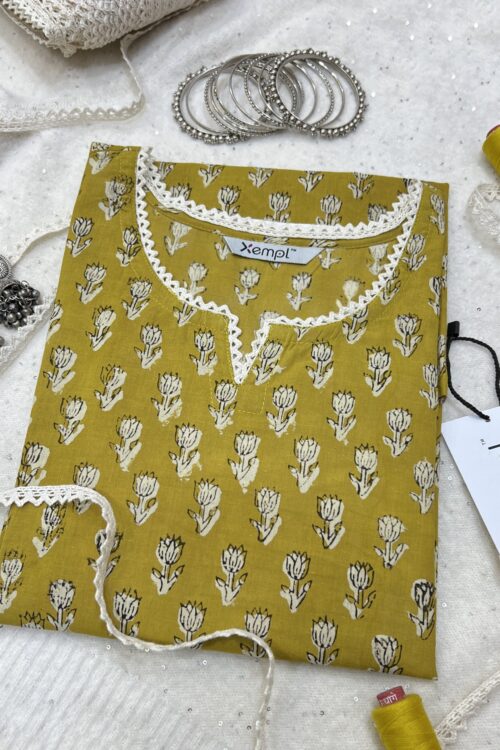Hand Block Print Short Kurti – Yellow