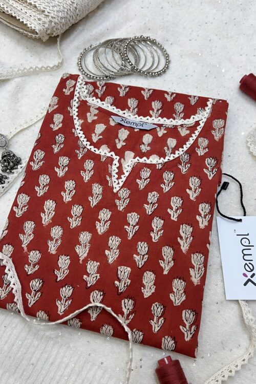Hand Block Print Short Kurti – Brick Red
